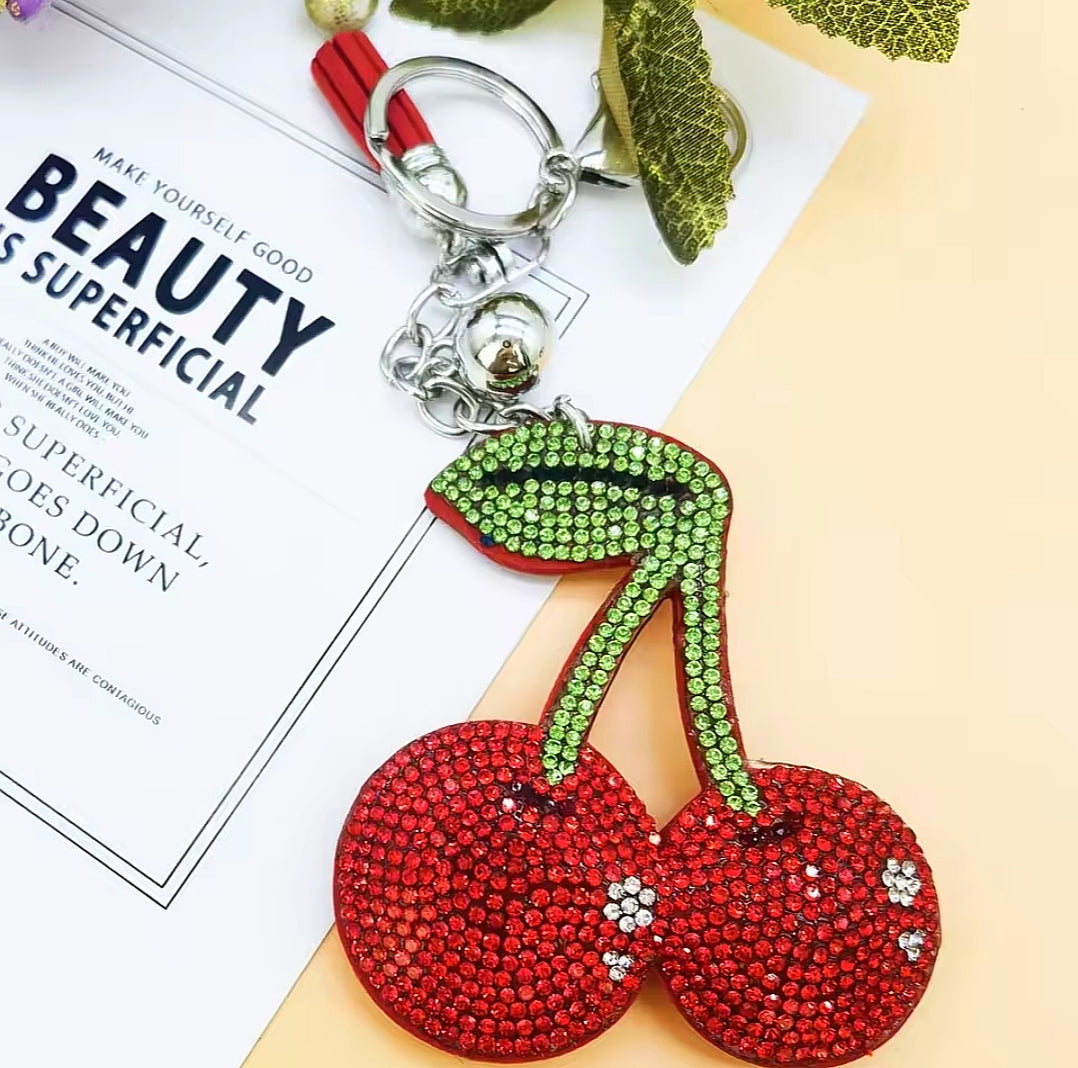 Rhinestone Cherry Keychain Charm 🍒