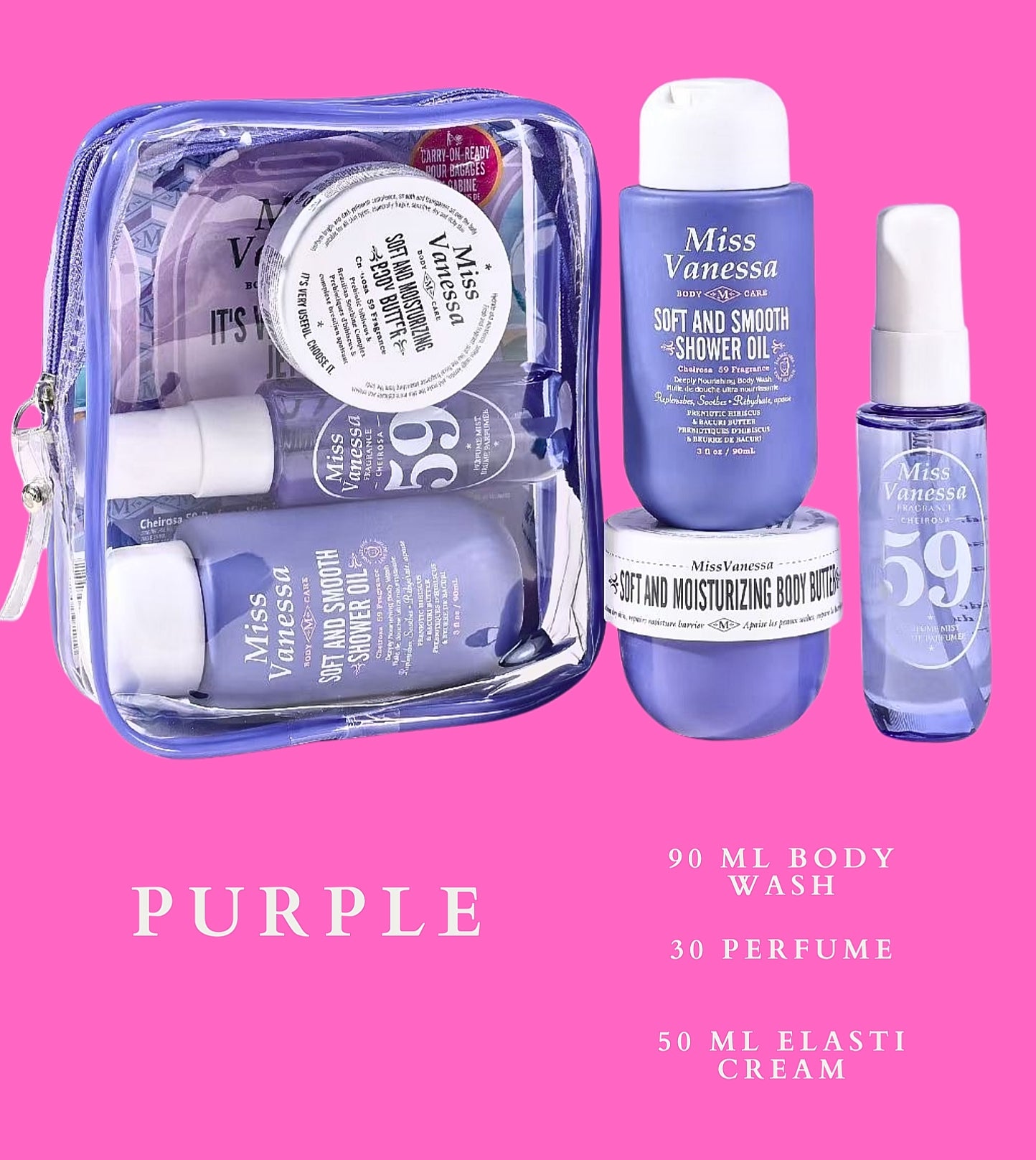 Miss Vanessa Travel Set (Fragrance Spray, Body Wash, Elasti Cream)