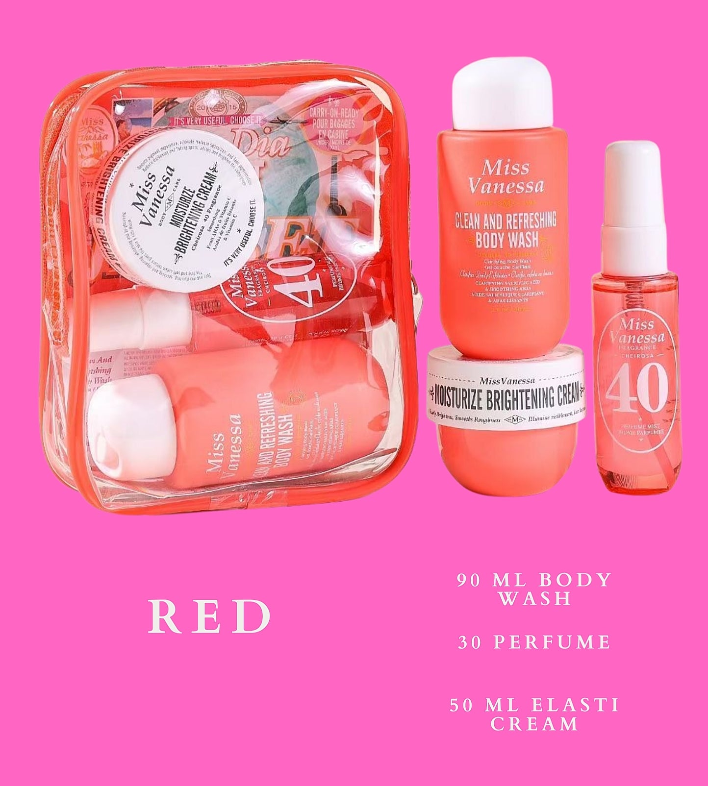 Miss Vanessa Travel Set (Fragrance Spray, Body Wash, Elasti Cream)